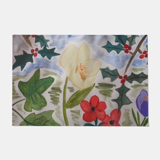 冬の花とホリードアマット ドアマット (正面)