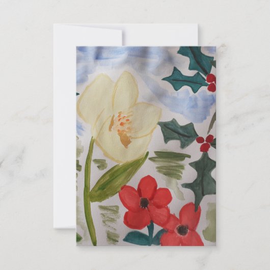 冬の花とホリーフラットカード カード (正面)