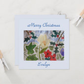 冬の花とホリーフラットクリスマスカード カード (正面/裏面インサイチュ)
