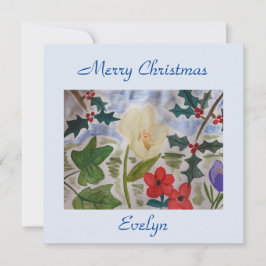 冬の花とホリーフラットクリスマスカード カード