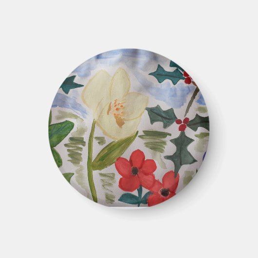 冬の花とホリーマグネット マグネット (正面)