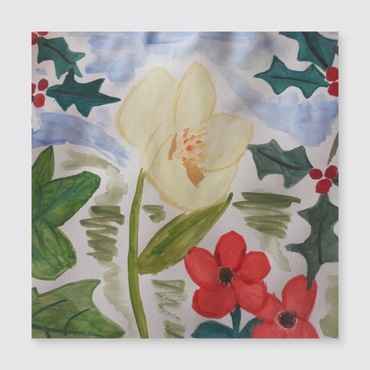 冬の花とホリー磁気カード (正面)