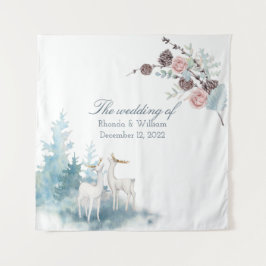 冬の花と葉の水彩画ウェディング タペストリー