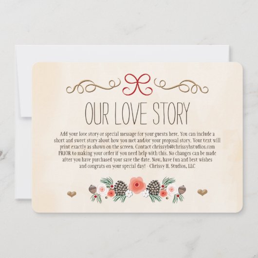 冬の花のマツ円錐形のクリスマスの保存日付 セーブザデート (裏面)