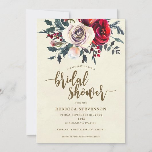 冬の花のモダンなブライダルシャワーの招待 招待状 (正面)