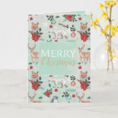 冬の花の動物のクリスマスパターン カード (黄色い花)