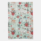 冬の花の動物のクリスマスパターン キッチンタオル (縦)