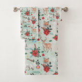 冬の花の動物のクリスマスパターン バスタオルセット (インサイチュ)