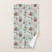 冬の花の動物のクリスマスパターン バスタオルセット (ハンドタオル)