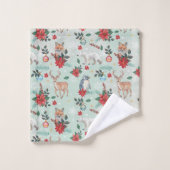 冬の花の動物のクリスマスパターン バスタオルセット (ウォッシュタオル)