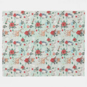 冬の花の動物のクリスマスパターン フリースブランケット (正面(横))