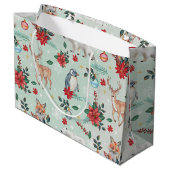 冬の花の動物のクリスマスパターン ラージペーパーバッグ (裏面アングル)