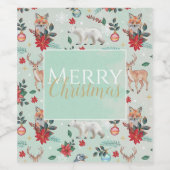 冬の花の動物のクリスマスパターン ワインラベル (シングルラベル)