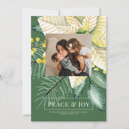 冬の花の平和と喜びクリスマスエレガントカード 招待状 (正面)