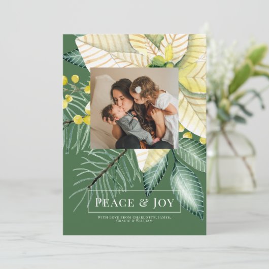 冬の花の平和と喜びクリスマスエレガントカード 招待状 (スタンド正面)