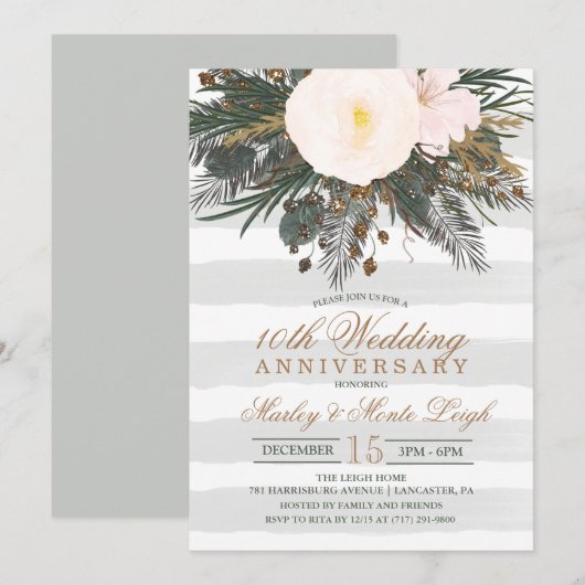 冬の花の結婚記念日招待状 招待状 (正面/裏面)