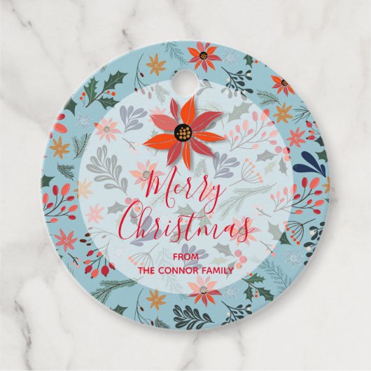 冬の花エレガントのホリデークリスマスラウンド フェイバータグ (正面)