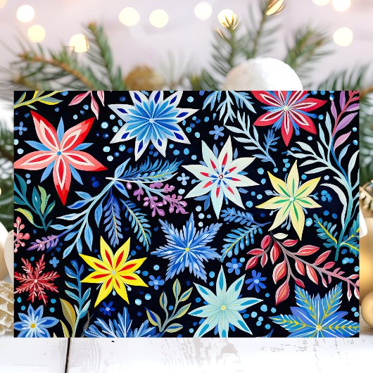 冬の花カラフル柄のクリスマス シーズンカード