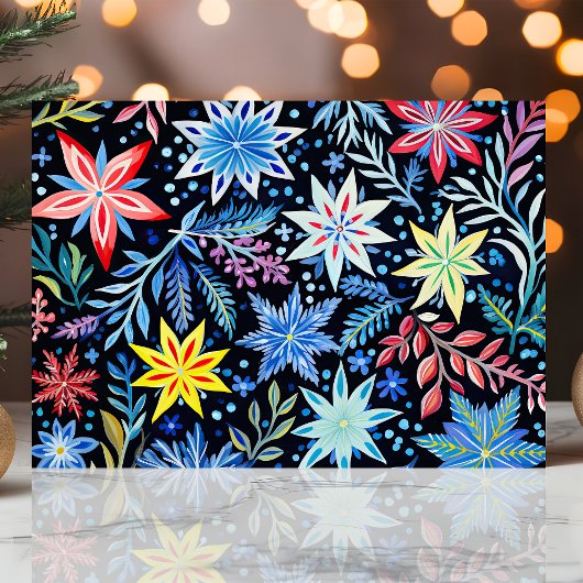 冬の花カラフル柄のクリスマス シーズンカード