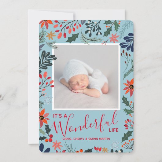 冬の花クリスマス写真誕生のお知らせ シーズンカード (正面)