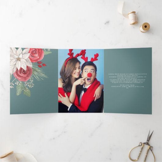 冬の花ジョユーノールクリスマスエレガント 三つ折りクリスマスカード (内部)