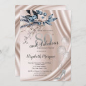 冬の花ハイヒール、風船80誕生日 招待状 (正面/裏面)