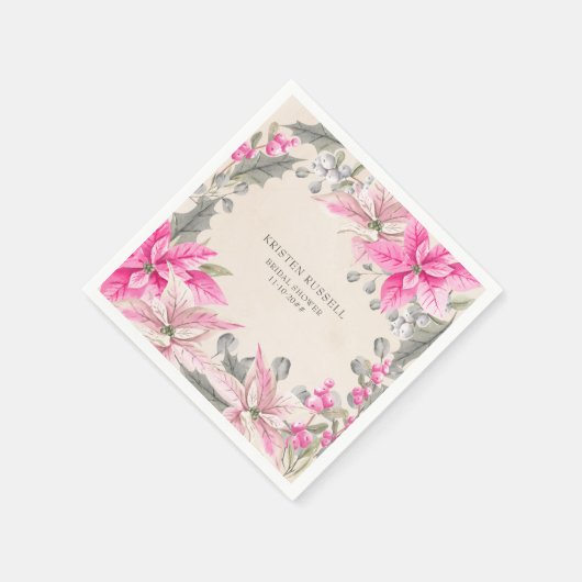 冬の花ピンクのポインセチア 編集可能な行事 スタンダードカクテルナプキン (角)