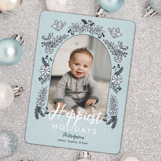 冬の花フォトアーチかわいいホリデーカード シーズンカード