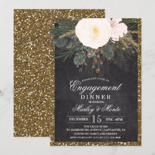 冬の花モチーフのエンゲージメントディナー招待状 招待状