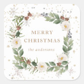 冬の花モノグラムホリデーゴールドスパークル スクエアシール (正面)