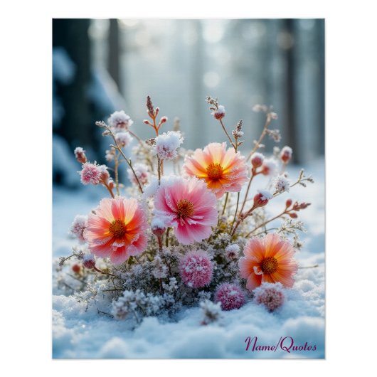 冬の花咲く雪景色 – やさしい花の静寂 ポスター (正面)