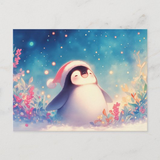 冬の花園のクリスマスペンギン ポストカード (正面)