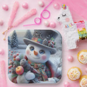 冬の花束を持つ雪だるま、クリスマス、作者 Na ペーパープレート (パーティー)