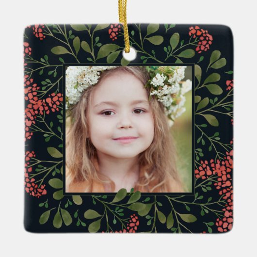 冬の花束 |写真エレガントパーソナライズされた セラミックオーナメント (正面)