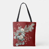 冬の花束 赤と白のバラのウェディング ブライドメイド トートバッグ (裏面)