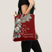 冬の花束 赤と白のバラのウェディング ブライドメイド トートバッグ (クローズアップ)