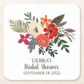 冬の花束 赤 紫のブーケ  ブライズシャワー スクエアペーパーコースター (正面)