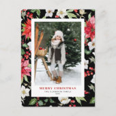 冬の花柄ブラッククリスマスフォト シーズンポストカード (正面)