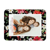 冬の花柄ブラッククリスマスフォト マグネット (横)