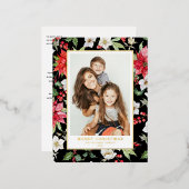 冬の花柄ブラッククリスマスフォト 箔シーズンポストカード (正面/裏面)