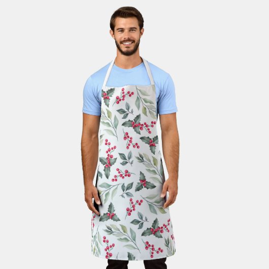 冬の花柄 エプロン (着用した状態)