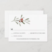 冬の花模様とエバーグリーンウェディングRSVP 招待状 (正面/裏面)