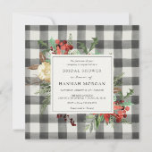 冬の花模様とエバーグリーンプレイドブライダルシャワー 招待状 (正面)