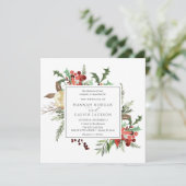 冬の花模様とエバ結婚グリーン 招待状 (スタンド正面)