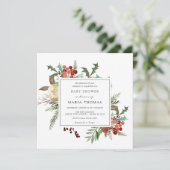 冬の花模様と常緑の赤ちゃんシャワー 招待状 (スタンド正面)