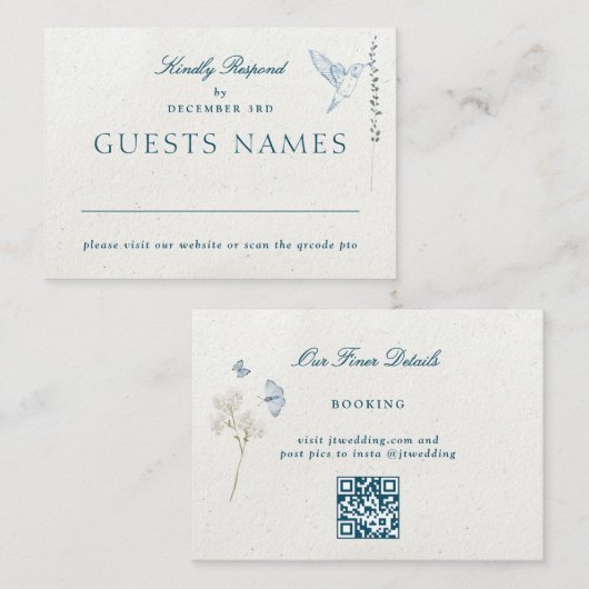 冬の花模様クラシック結婚のQRコードRSVP ノートカード (正面/裏面)