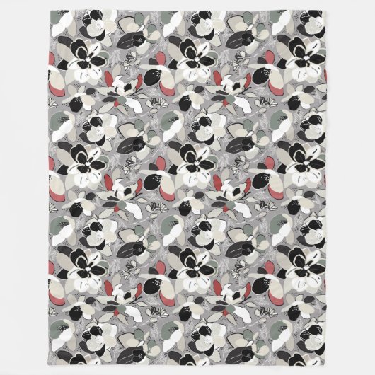 冬の花模様グレーブラック フリースブランケット (正面)