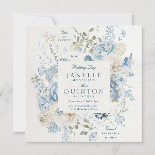 冬の花模様コッツウォルドロマンチック結婚スクエア 招待状 (正面)