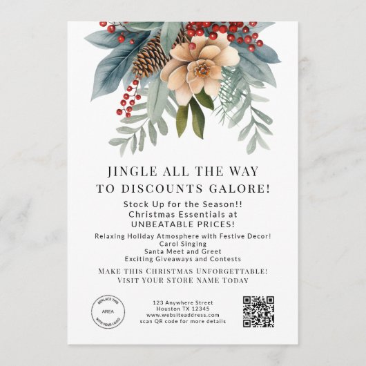 冬の花模様ストアのクリスマスはQRコードカードを提供 招待状 (正面)