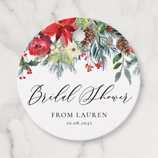 冬の花環のガーランド 花のウェディングシャワー フェイバータグ (正面)